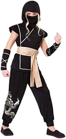 Guardian Ninja Costume for Girls Black Jumpsuit with Gold Trim