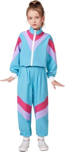 80s90s Retro Windbreaker Set for Girls Track Costume Outfit with Matching Headband