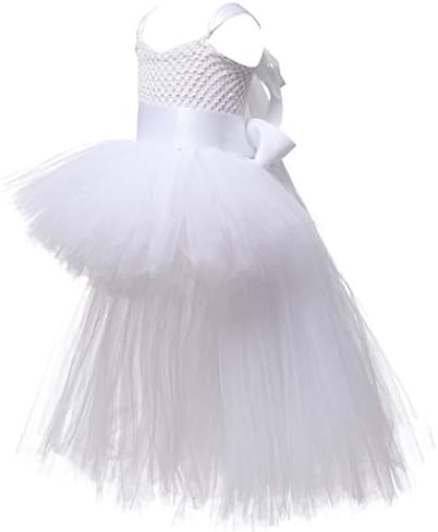 Girls V-Neck Tulle Evening Dress with Train for Parties Weddings