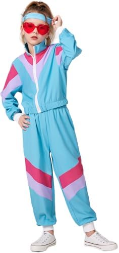 80s90s Retro Windbreaker Set for Girls Track Costume Outfit with Matching Headband