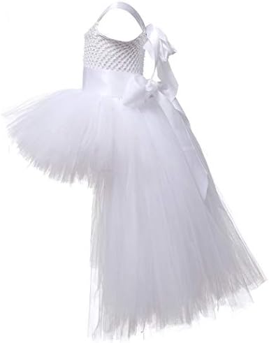 Girls V-Neck Tulle Evening Dress with Train for Parties Weddings