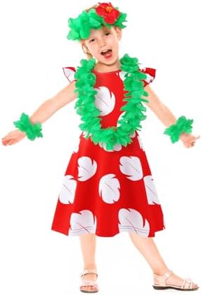 Hawaiian Princess Costume Dress for Kids with Flower Leis and Hair Clip