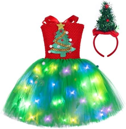 Toddler Girls Christmas Costume Mesh Tulle Dress with LED Headband Set 1