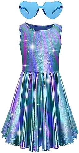 Techcity Girls Sparkle Flared Metallic Dress with Sunglasses