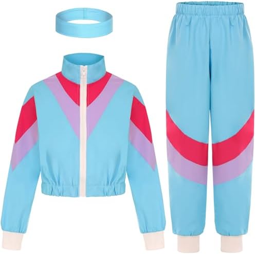 80s90s Retro Windbreaker Set for Girls Track Costume Outfit with Matching Headband