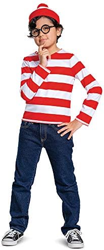 WaldosShortcut Halloween Costume for Kids Boys Wheres Waldo Shirt Glasses Set