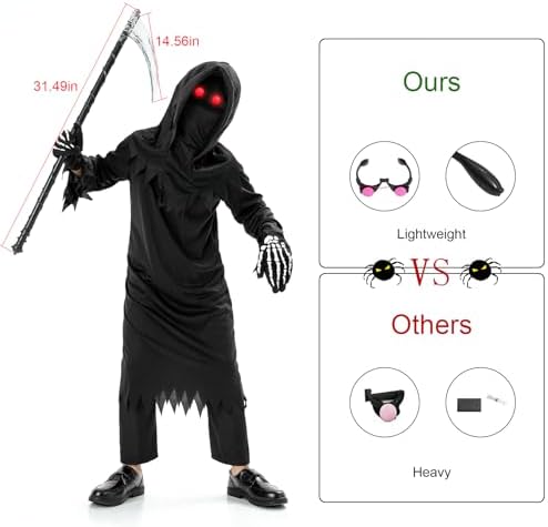 Onory Halloween Costume Kids Grim Reaper Costume Scary Halloween Party Favors