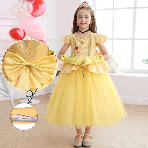 Princess Dress with Accessories Halloween Yellow Fast Delivery