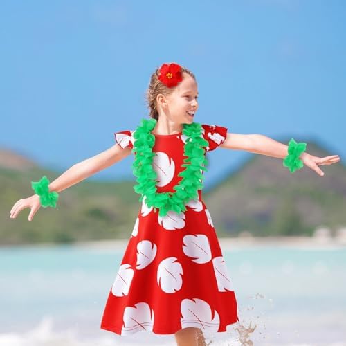 Hawaiian Princess Costume Dress for Kids with Flower Leis and Hair Clip