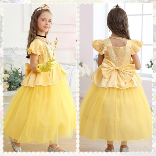 Princess Dress with Accessories Halloween Yellow Fast Delivery