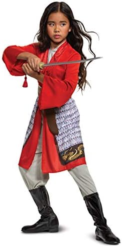 Mulan Costumes - Disney Live Action Girls Costume with Red Tunic and Grey Pants