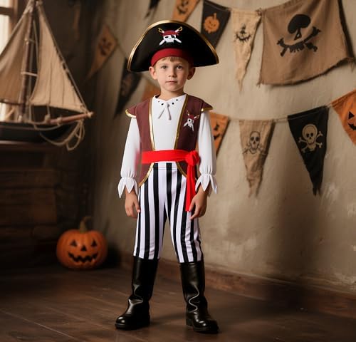 Kids Pirate Costume with Accessories Halloween Party Set for Boys