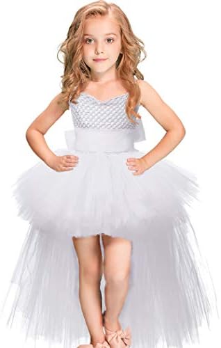 Girls V-Neck Tulle Evening Dress with Train for Parties Weddings