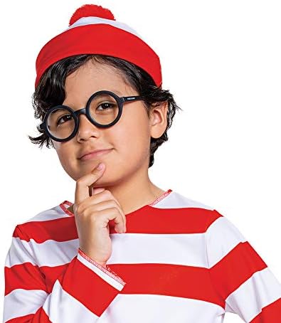 WaldosShortcut Halloween Costume for Kids Boys Wheres Waldo Shirt Glasses Set