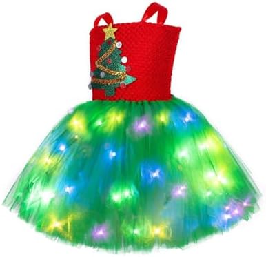 Toddler Girls Christmas Costume Mesh Tulle Dress with LED Headband Set 1