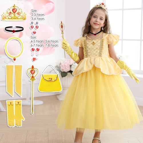 Princess Dress with Accessories Halloween Yellow Fast Delivery