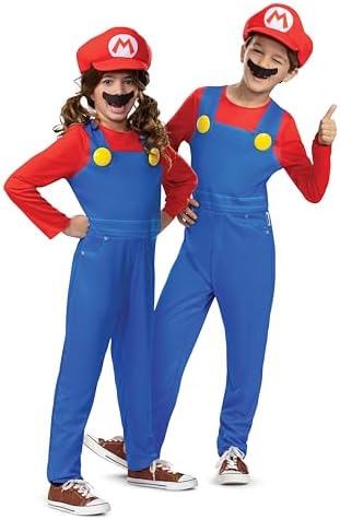 Disguise Boys Mario Costume Super Mario Brothers Kids Costume with Hat and Mustache