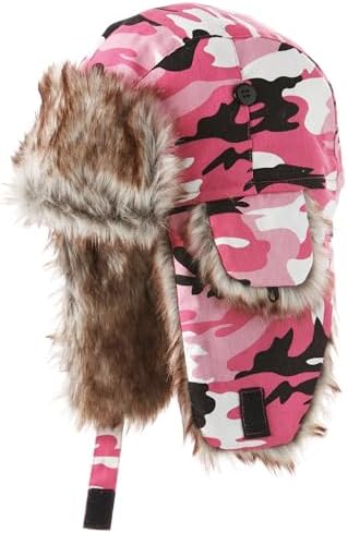 Screamer Kids Camo Trapper - 100 Cotton Shell Faux Fur Trim Quilted Liner Deluxe