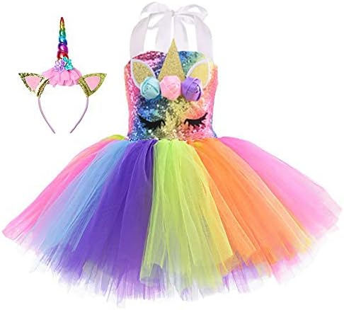 Girls Unicorn Costume LED Light Up Tutu Dress Up