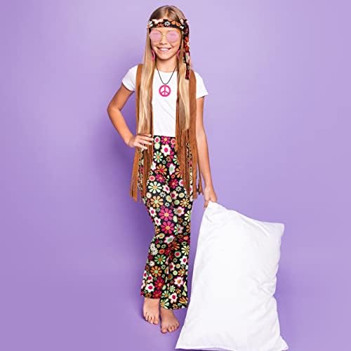 Jenaai 7-Piece 60s70s Hippie Kids Costumes Set Retro Boho Style