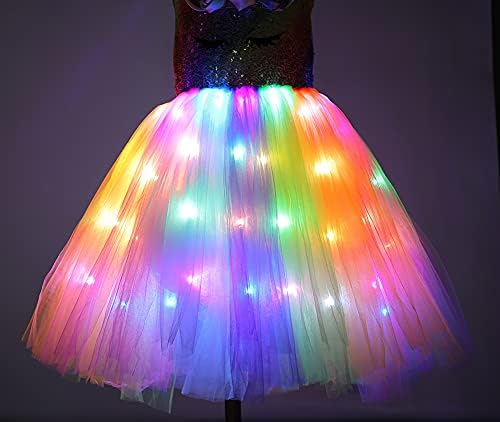 Girls Unicorn Costume LED Light Up Tutu Dress Up