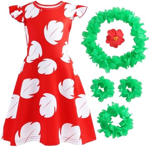 Hawaiian Princess Costume Dress for Kids with Flower Leis and Hair Clip