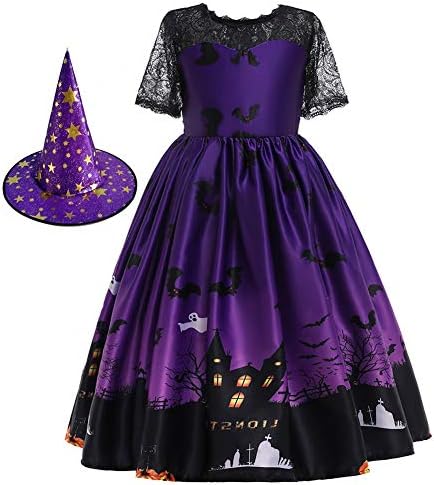 GIRLS Halloween Witch Costume Fancy Dress Up with Witch Hat