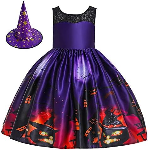 MYRISAM Kids Halloween Costume Dress with Witch Hat