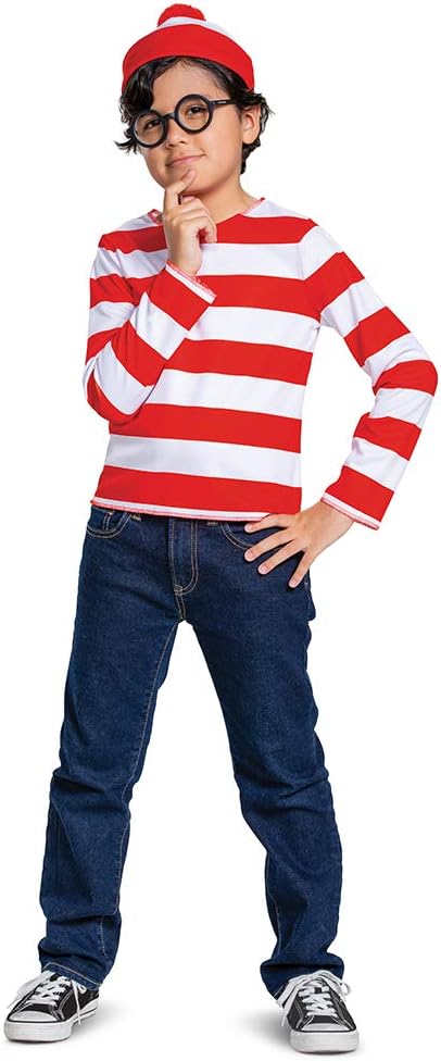 WaldosShortcut Halloween Costume for Kids Boys Wheres Waldo Shirt Glasses Set