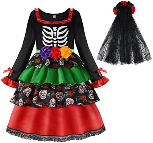 ReliBeauty Kids Day of the Dead Sugar Skull costume for Girls