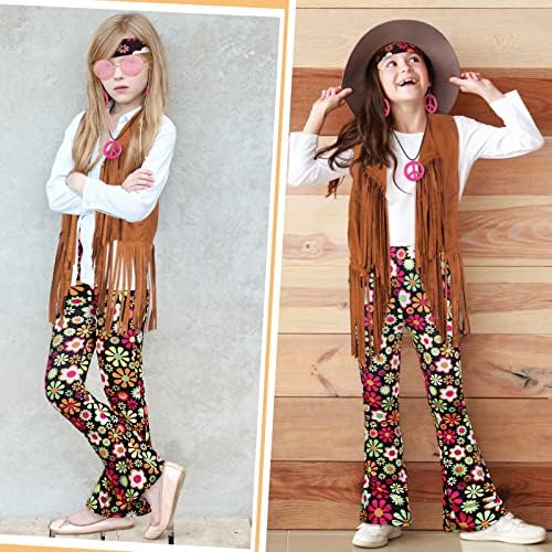 Jenaai 7-Piece 60s70s Hippie Kids Costumes Set Retro Boho Style