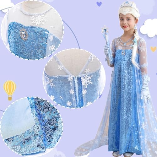 ZaisuiFun Princess Elsa Sequin Dress for Girls Halloween Party Costume