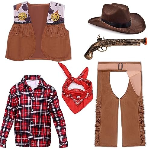 Latocos 7 PCS Kids Cowboy Costume Set for Boys Halloween Party