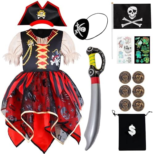 IKALI Girls Pirate Costume with Hat and Accessories 1
