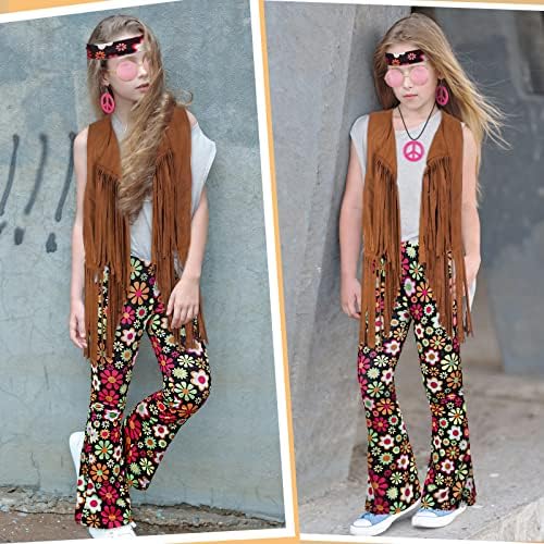 Jenaai 7-Piece 60s70s Hippie Kids Costumes Set Retro Boho Style