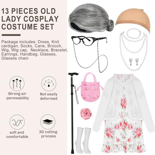 MGparty 100th Day of School Costume Girls - Old Lady Dress for Kids