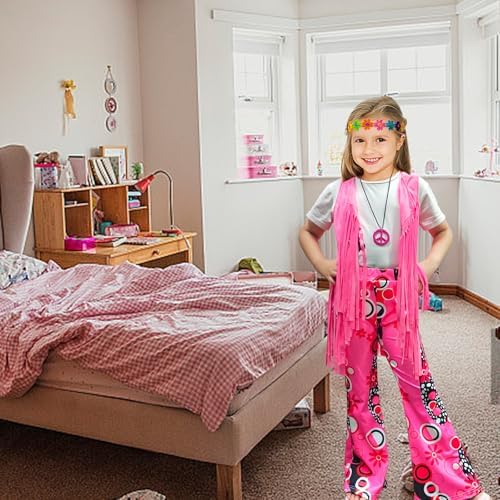 8-Piece Girls 60s-70s Hippie Costume Set with Bohemian Accessories