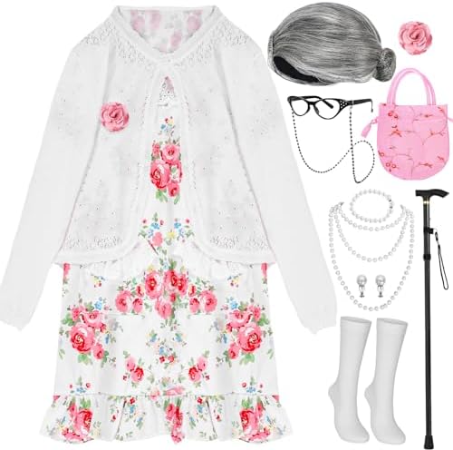 MGparty 100th Day of School Costume Girls - Old Lady Dress for Kids