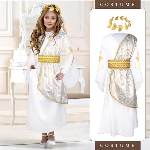 Geyoga Womens Greek Toga Costume Halloween Special Roman Crown Leaf Wreath 2-Piece