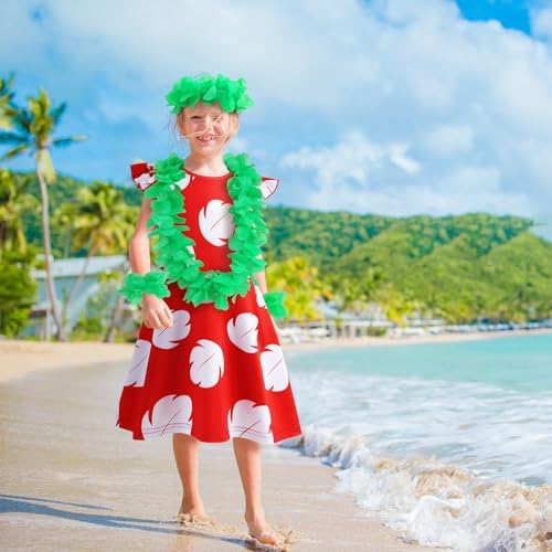 Hawaiian Princess Costume Dress for Kids with Flower Leis and Hair Clip