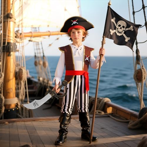 Kids Pirate Costume with Accessories Halloween Party Set for Boys