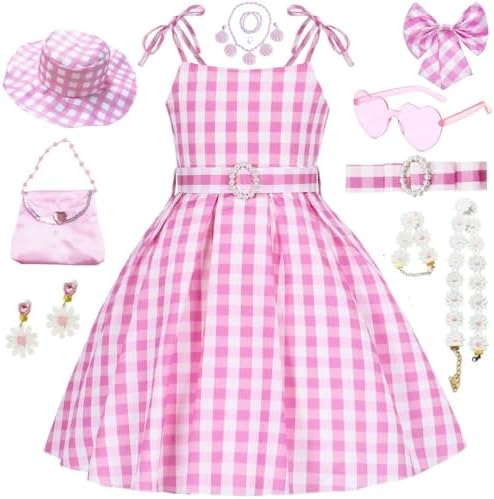 SZ-TONDA Girls Pink Plaid Costume Dress - Movie Cosplay Birthday Halloween Party Outfit