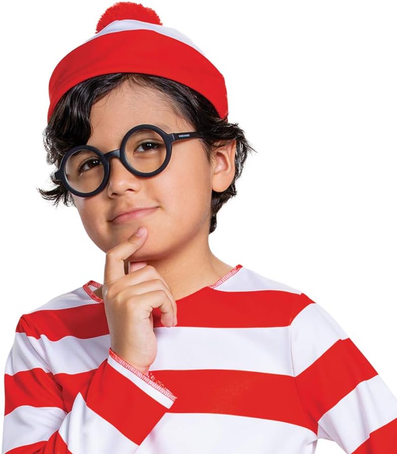 WaldosShortcut Halloween Costume for Kids Boys Wheres Waldo Shirt Glasses Set