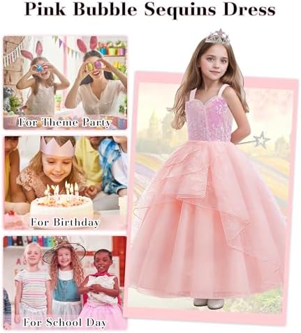 Btonai Kids Pink Witch Costume with Crown and Wand 1