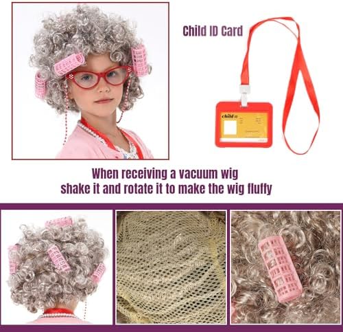 FAYBOX 9-Piece Old Lady Costume for Kids