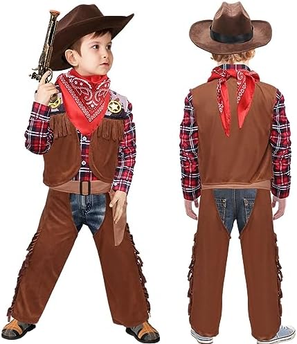 Latocos 7 PCS Kids Cowboy Costume Set for Boys Halloween Party