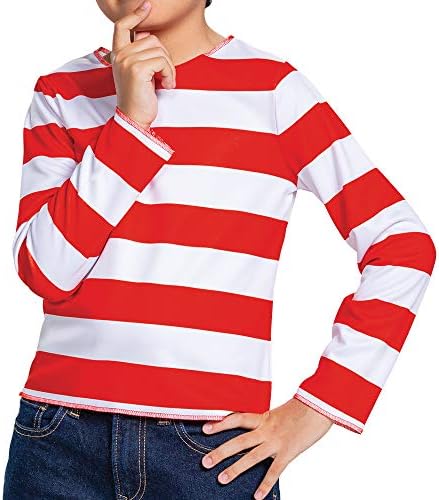 WaldosShortcut Halloween Costume for Kids Boys Wheres Waldo Shirt Glasses Set