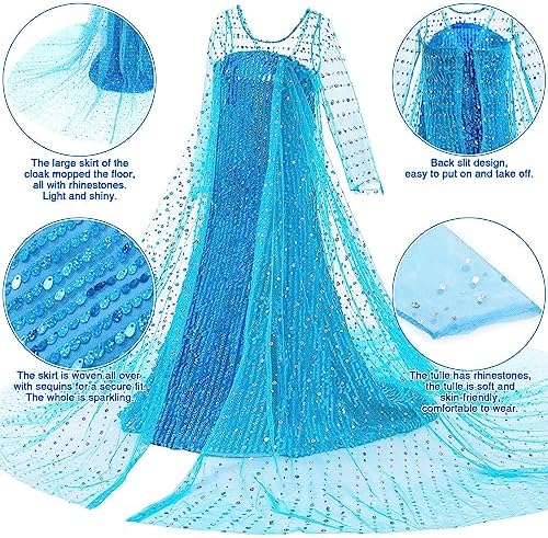 GC Elsa Princess Costume Dress with Wig and Cape