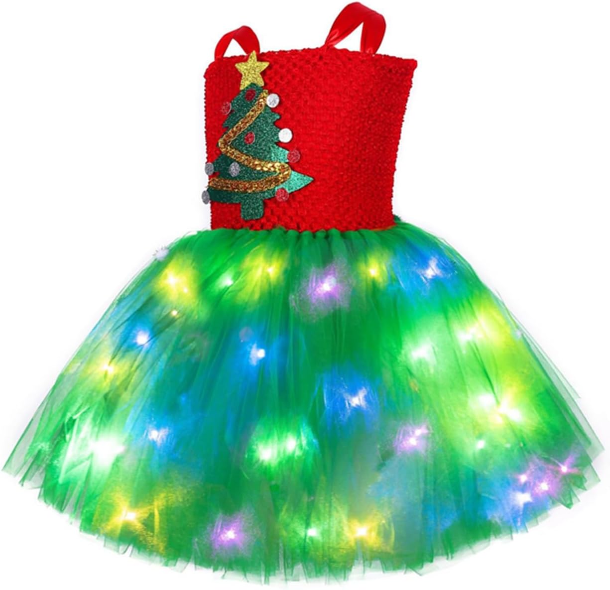 Toddler Girls Christmas Costume Mesh Tulle Dress with LED Headband Set 1