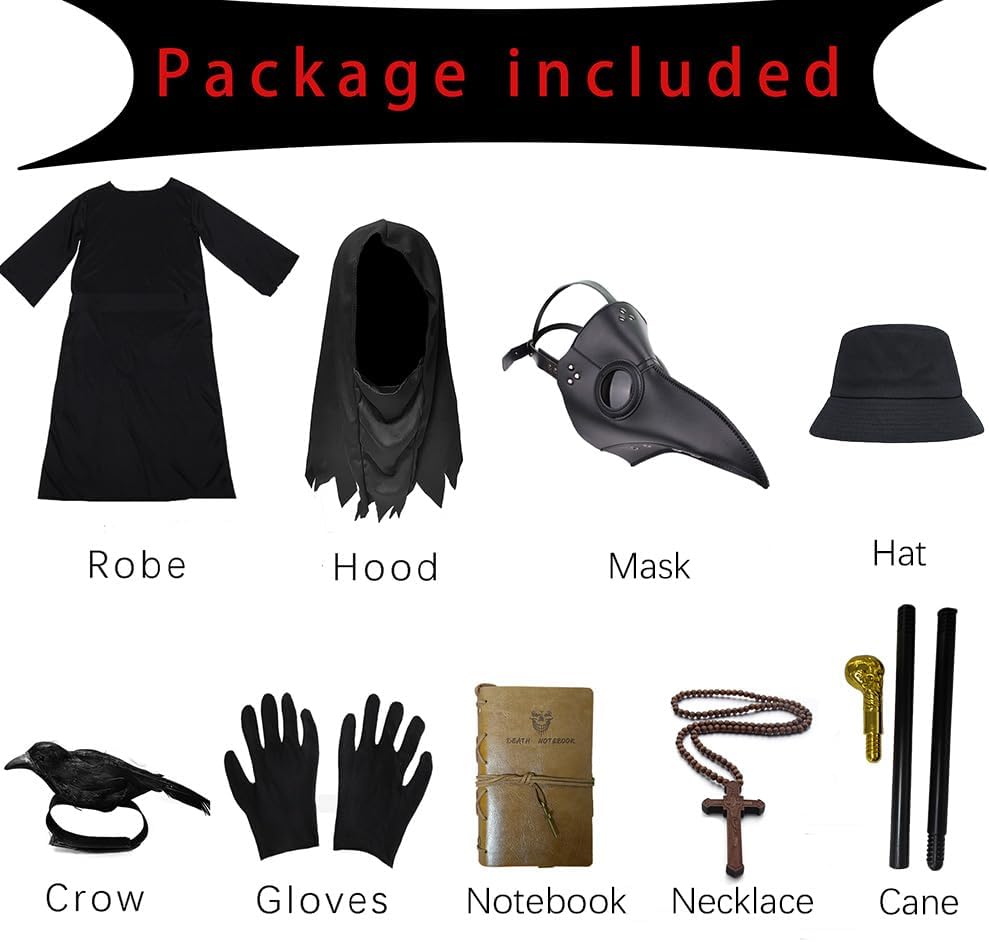 SENLI Plague Doctor Costume for Kids 9 in 1 Halloween Set